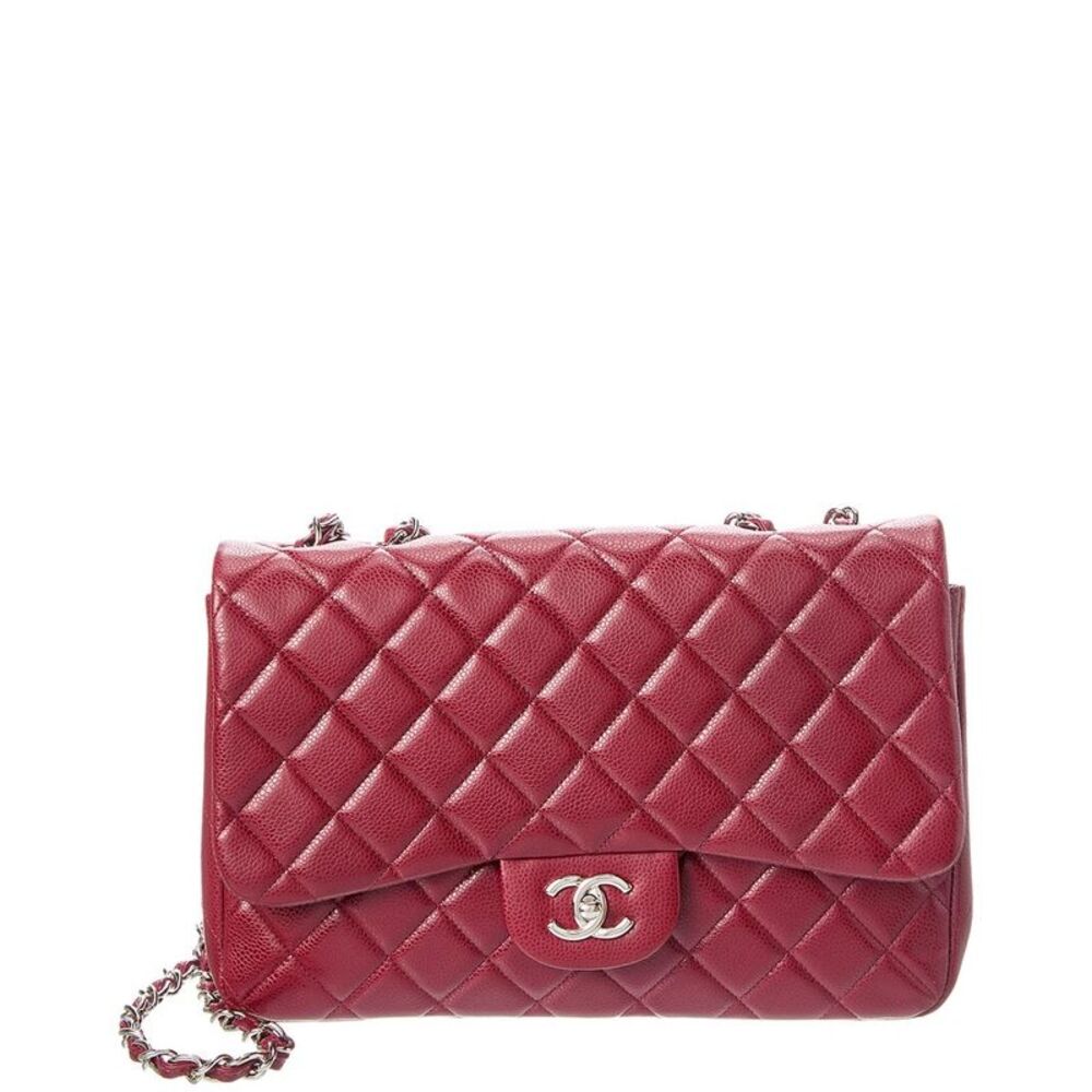 Chanel Red Quilted Leather Large Classic Silver Cross Shoulder Bag